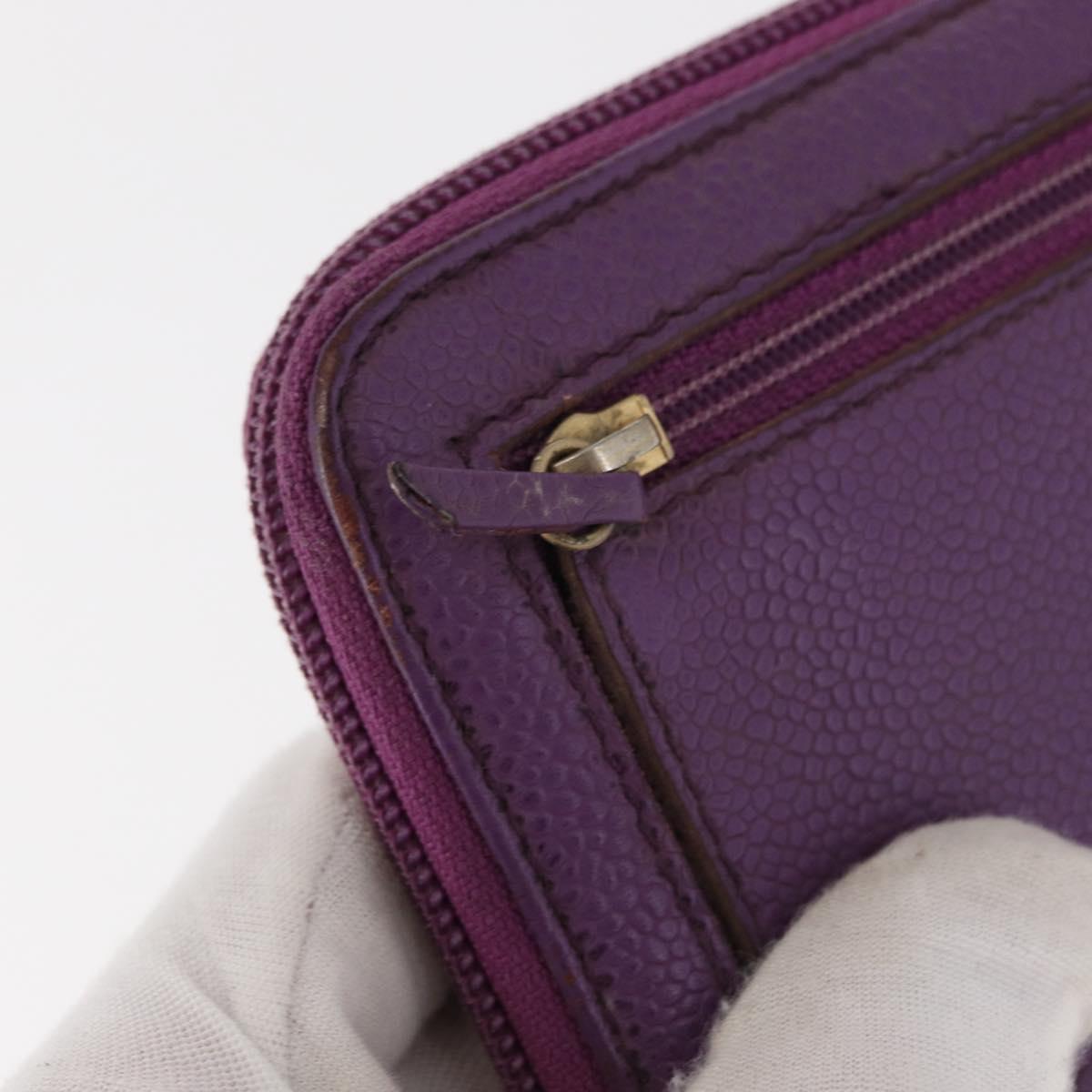 CHANEL COCO Mark Long Wallet Caviar Skin Purple Gold CC Auth 156066