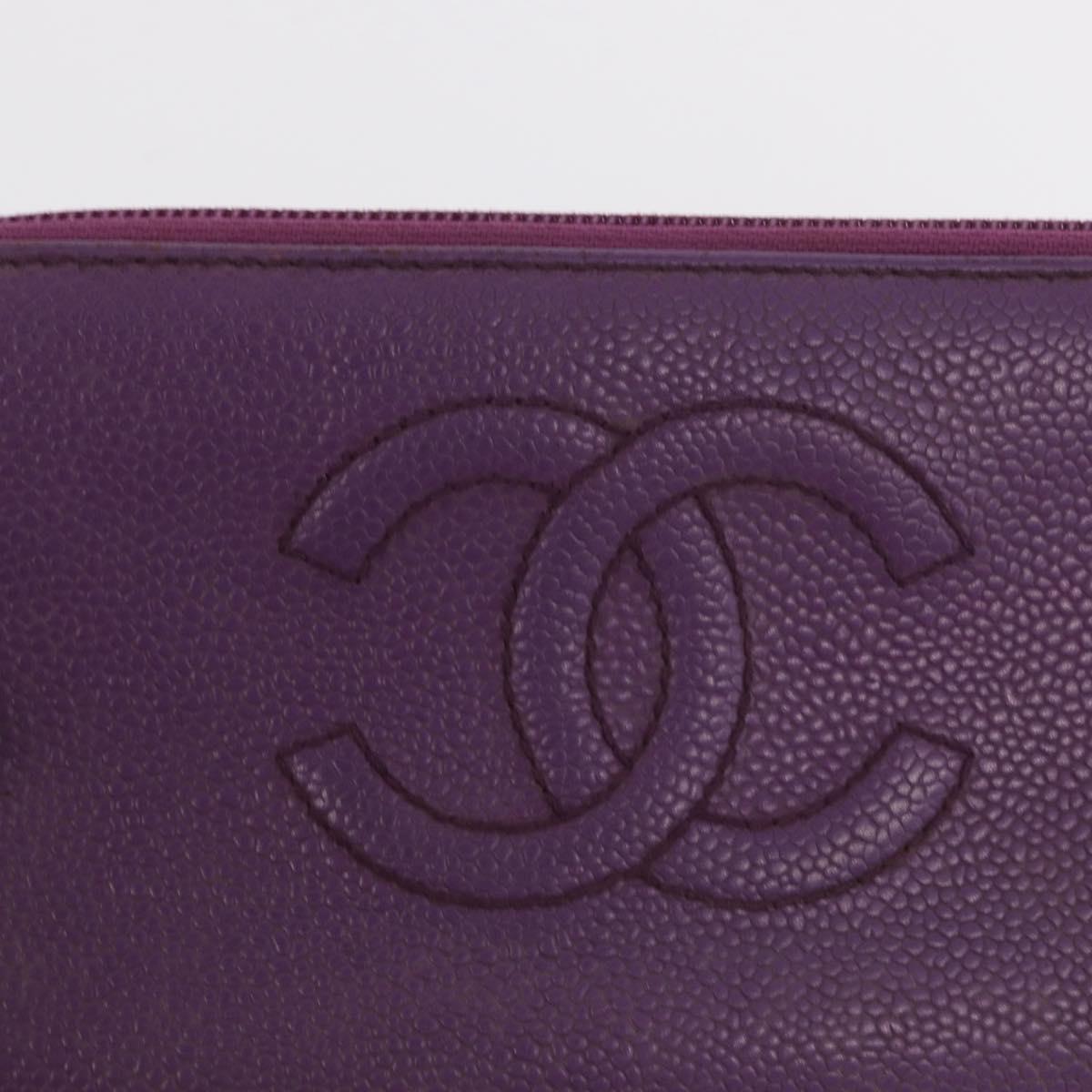 CHANEL COCO Mark Long Wallet Caviar Skin Purple Gold CC Auth 156066