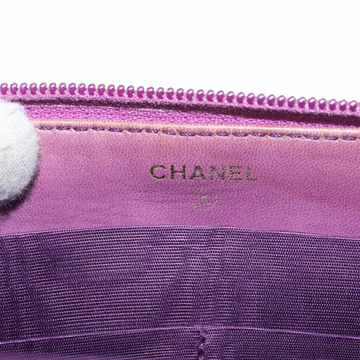 CHANEL COCO Mark Long Wallet Caviar Skin Purple Gold CC Auth 156066