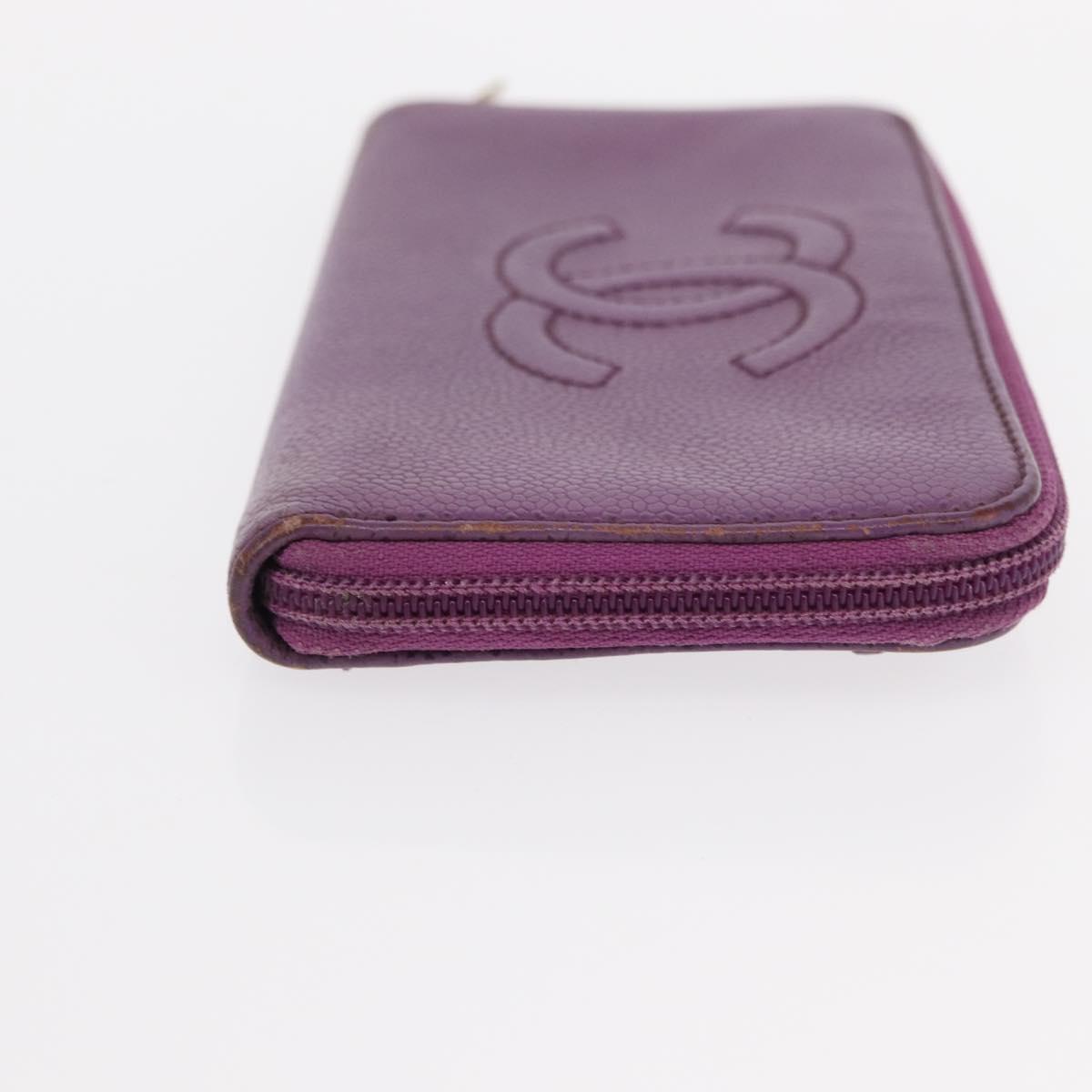 CHANEL COCO Mark Long Wallet Caviar Skin Purple Gold CC Auth 156066