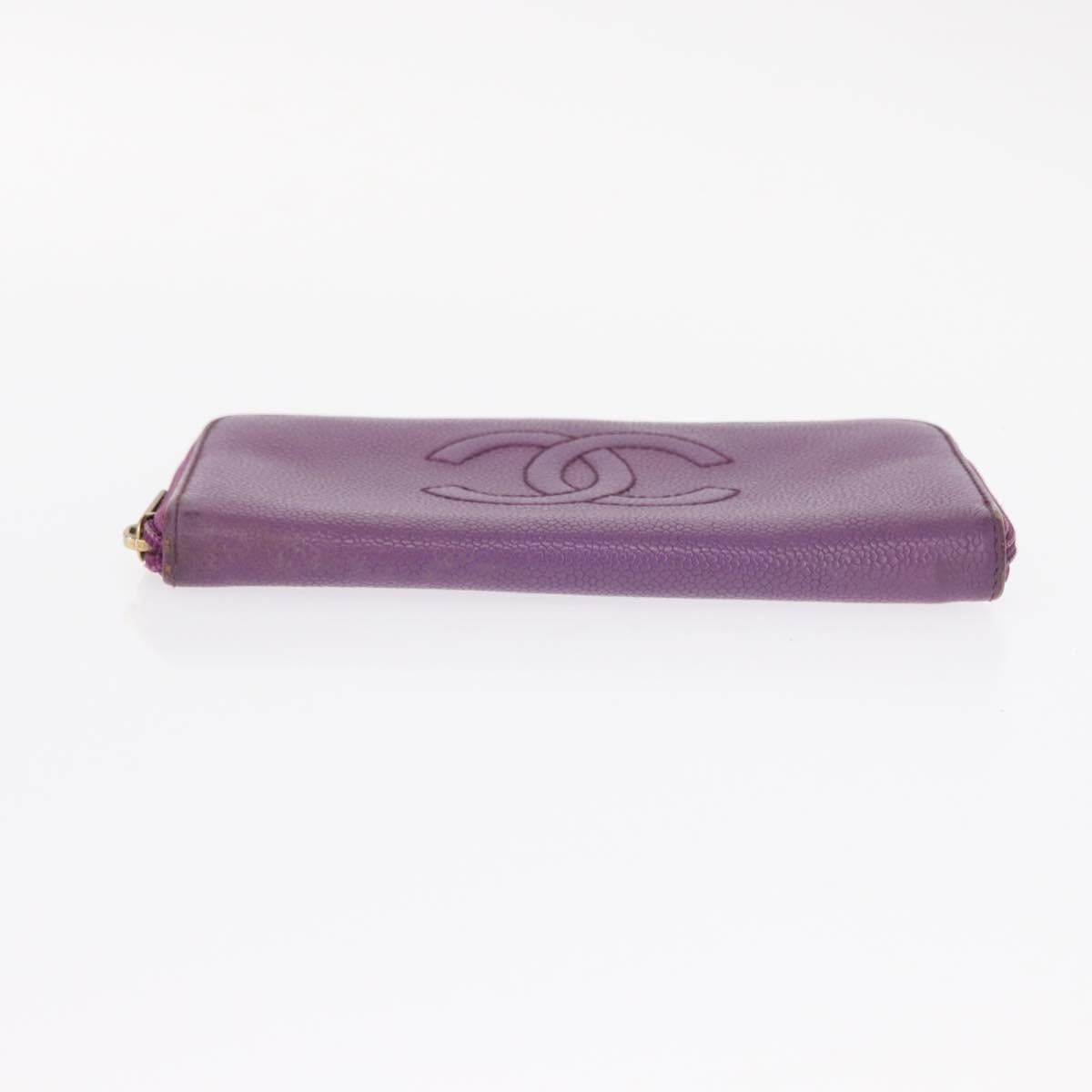 CHANEL COCO Mark Long Wallet Caviar Skin Purple Gold CC Auth 156066