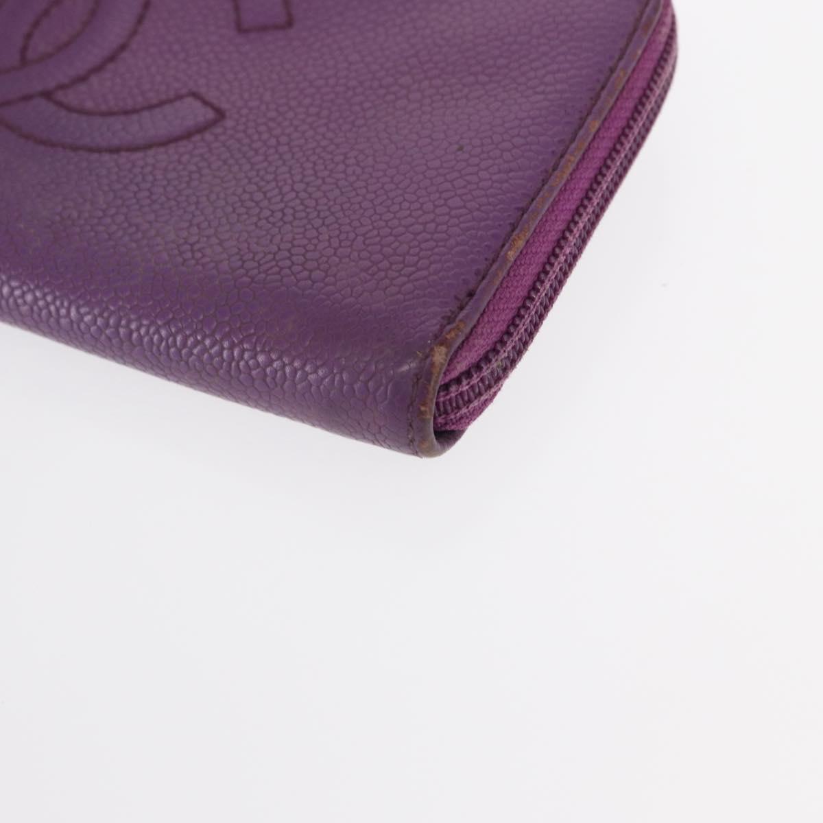 CHANEL COCO Mark Long Wallet Caviar Skin Purple Gold CC Auth 156066