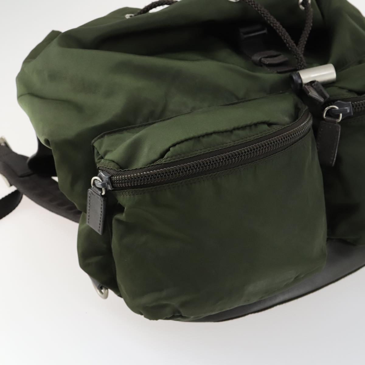 PRADA Backpack Nylon Khaki Silver Auth 156120