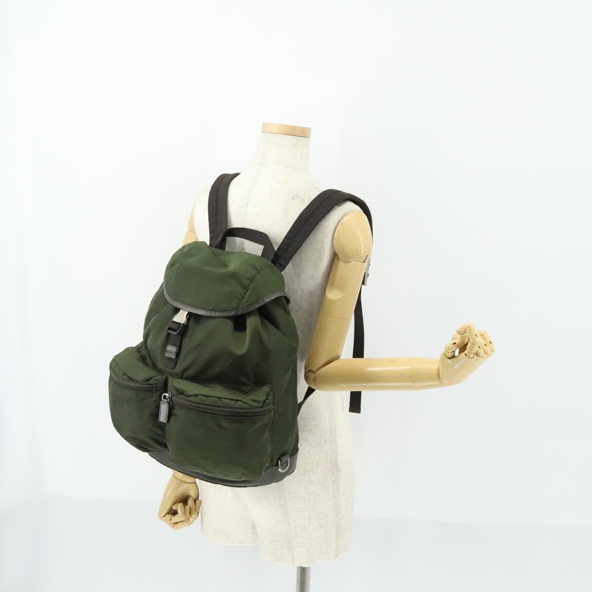 PRADA Backpack Nylon Khaki Silver Auth 156120