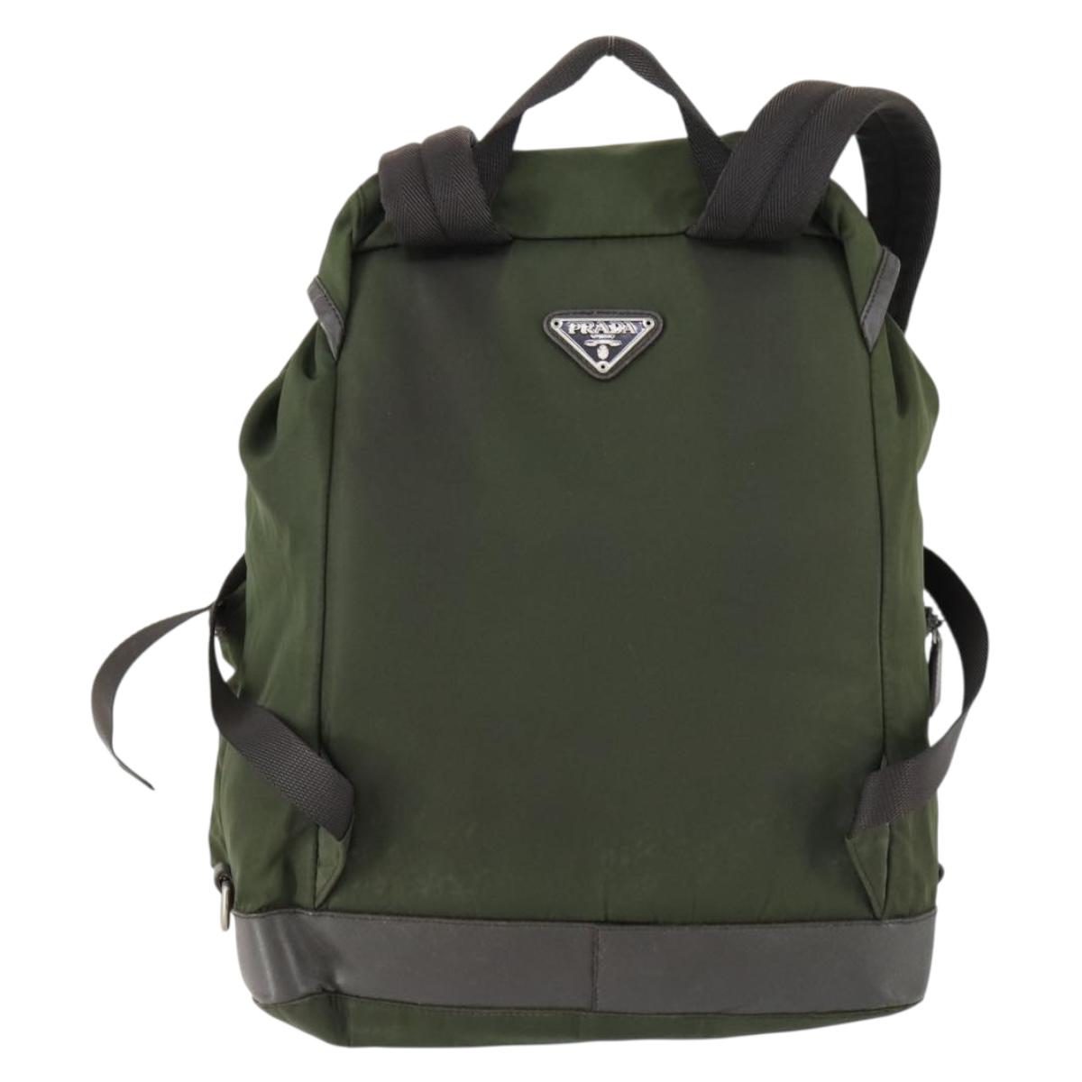 PRADA Backpack Nylon Khaki Silver Auth 156120