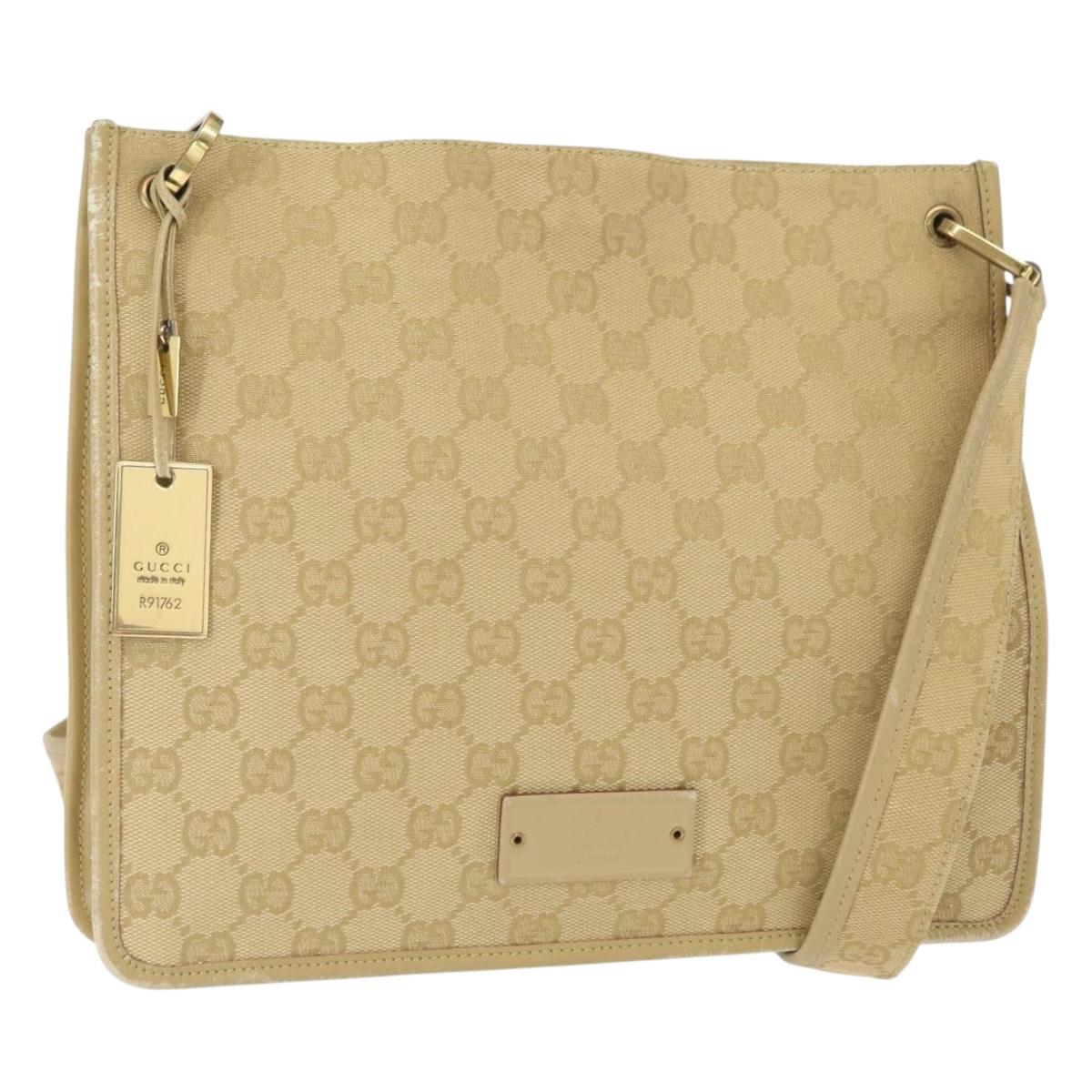 GUCCI GG Canvas Shoulder Bag Beige Gold 91762 Auth 156122