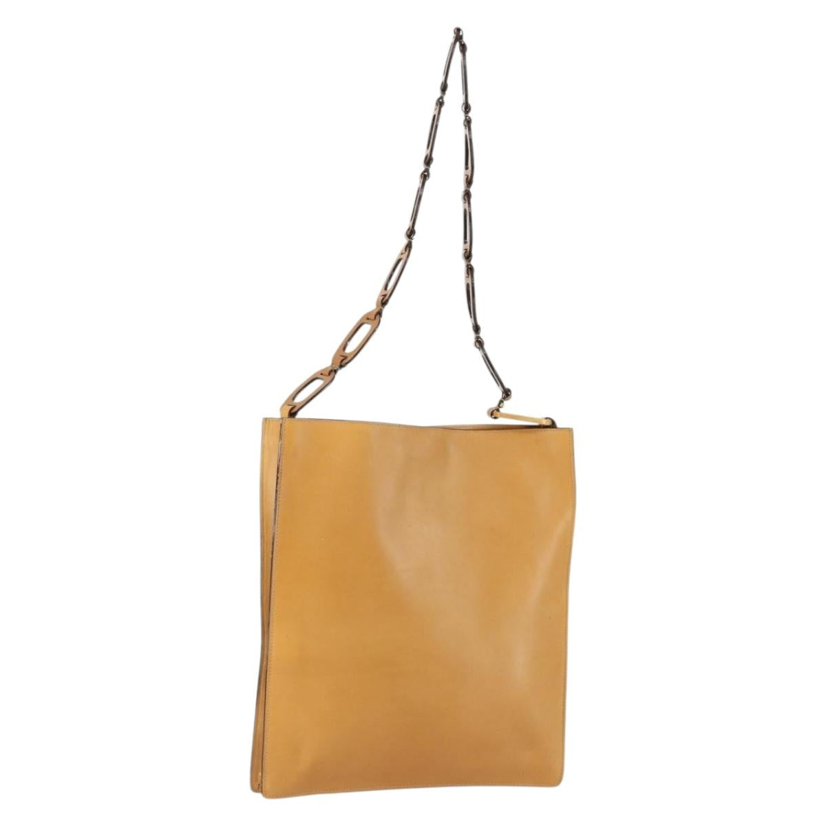 GUCCI Shoulder Bag Leather Brown Gold Auth 156124