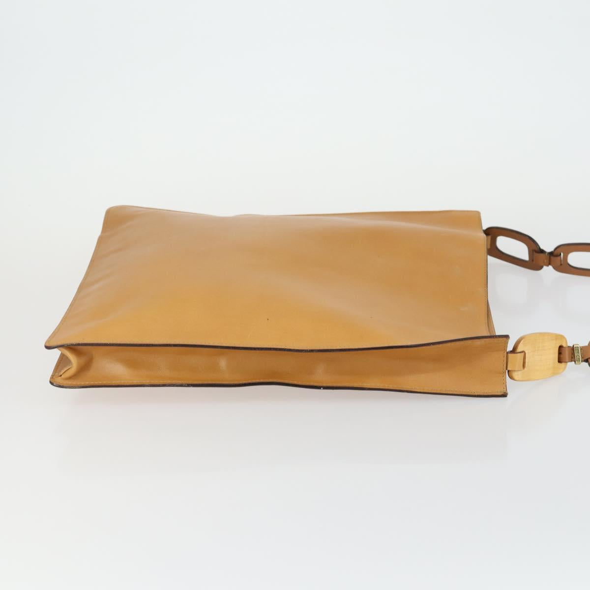 GUCCI Shoulder Bag Leather Brown Gold Auth 156124