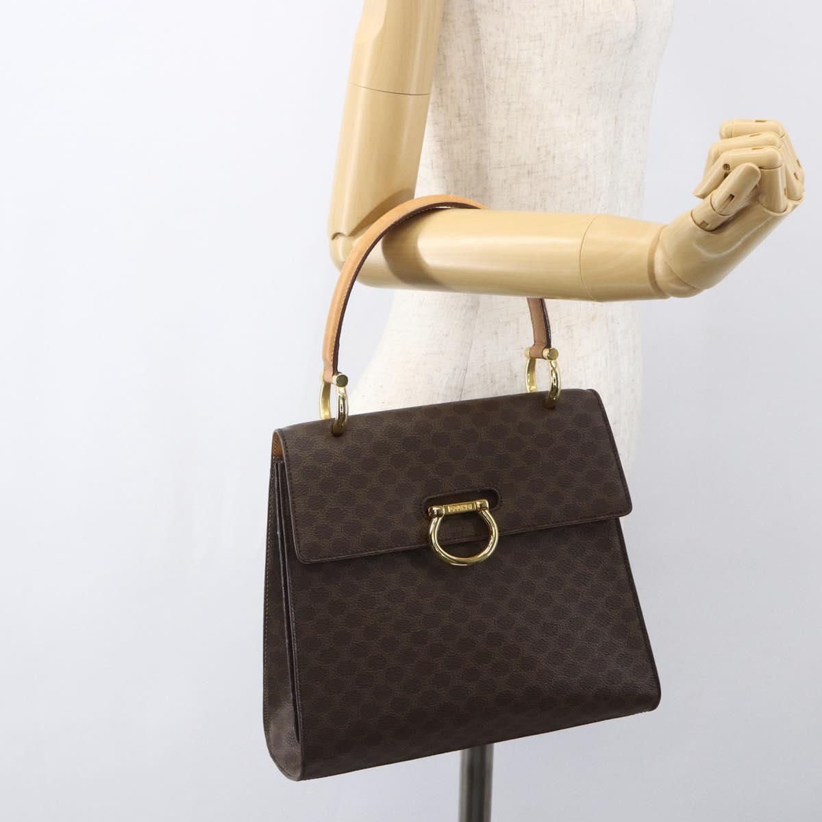 CELINE Macadam Canvas Hand Bag PVC Leather Brown Gold Auth 156125