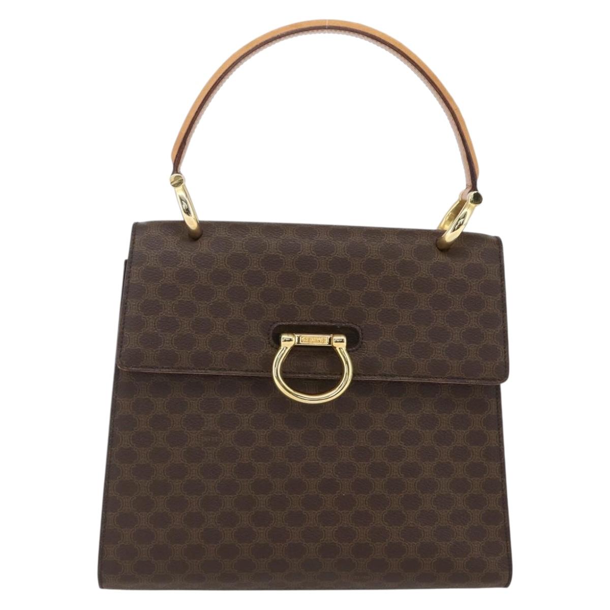 CELINE Macadam Canvas Hand Bag PVC Leather Brown Gold Auth 156125