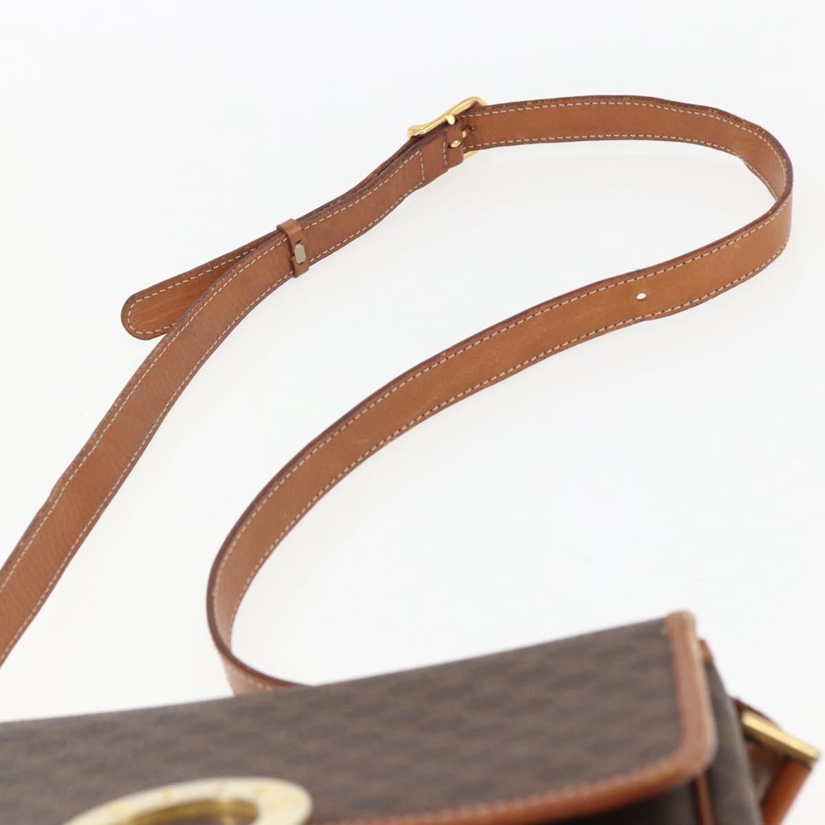 CELINE Macadam Canvas Shoulder Bag PVC Leather Brown Gold Auth 156126