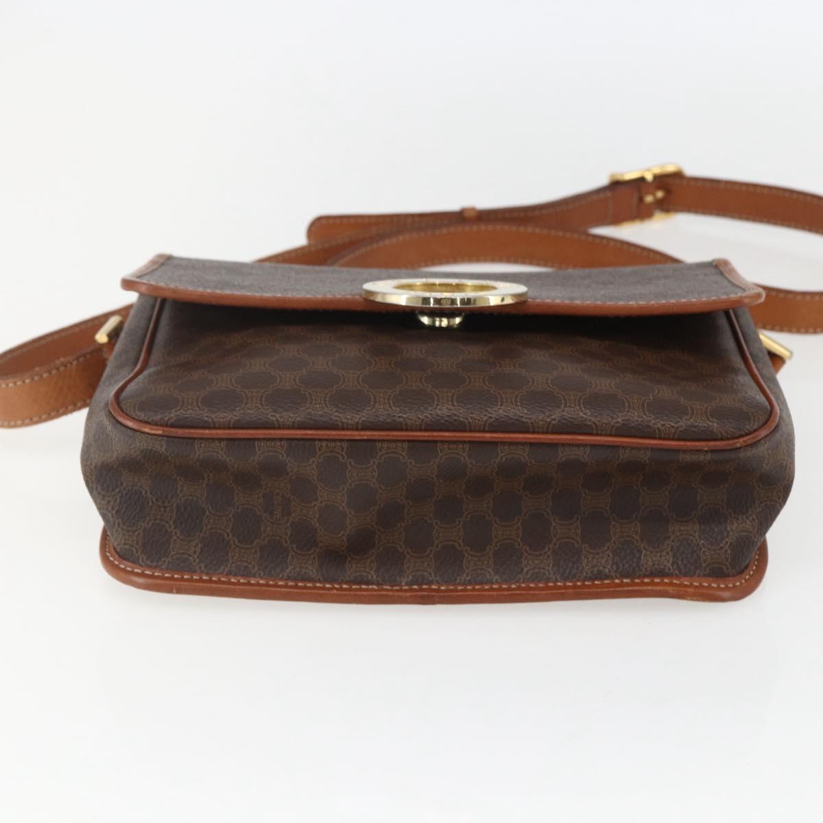 CELINE Macadam Canvas Shoulder Bag PVC Leather Brown Gold Auth 156126