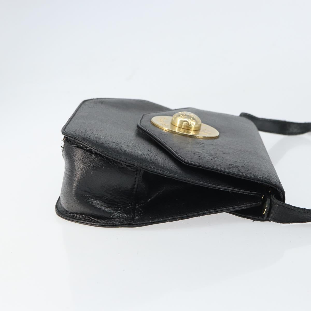 CELINE Shoulder Bag Leather Black Gold Auth 156127