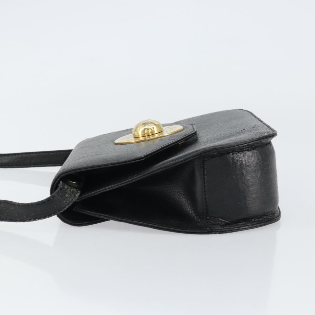 CELINE Shoulder Bag Leather Black Gold Auth 156127