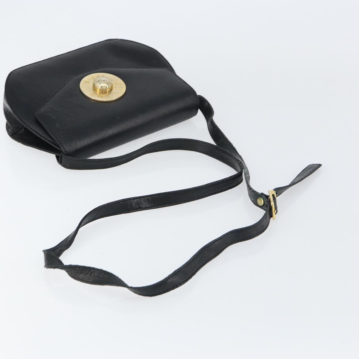 CELINE Shoulder Bag Leather Black Gold Auth 156127