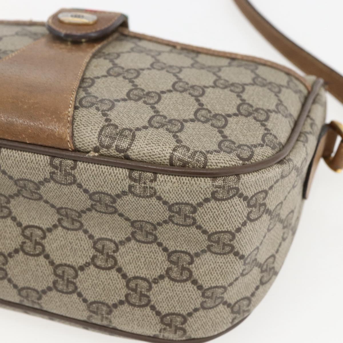 GUCCI GG Supreme Web Sherry Line Bag PVC Beige Gold 89 02 032 Auth 156128