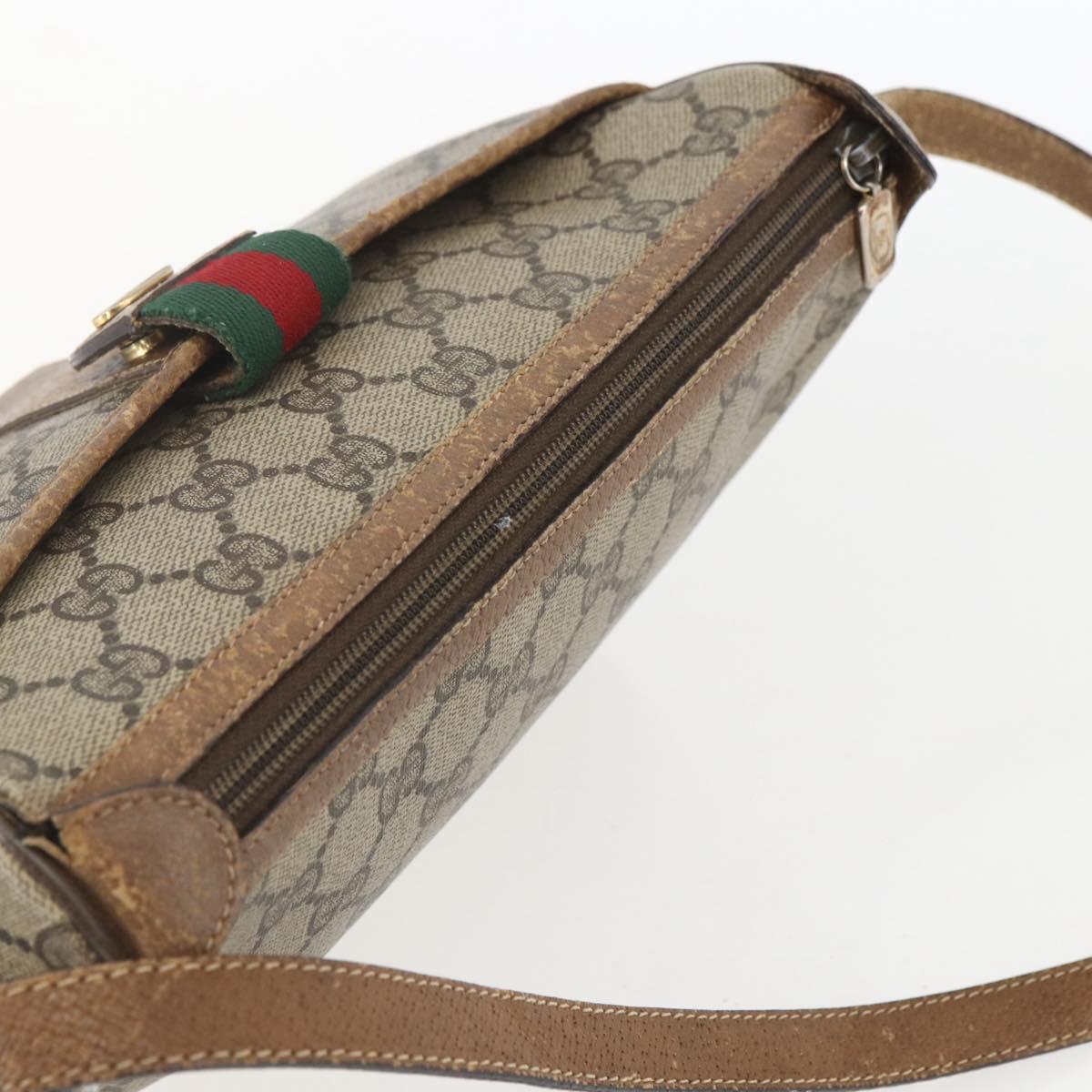 GUCCI GG Supreme Web Sherry Line Bag PVC Beige Gold 89 02 032 Auth 156128