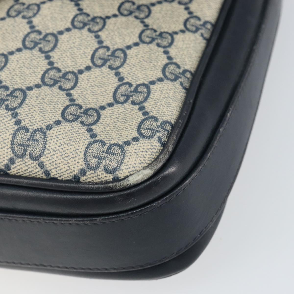 GUCCI GG Supreme Shoulder Bag PVC Navy Gold Auth 156129