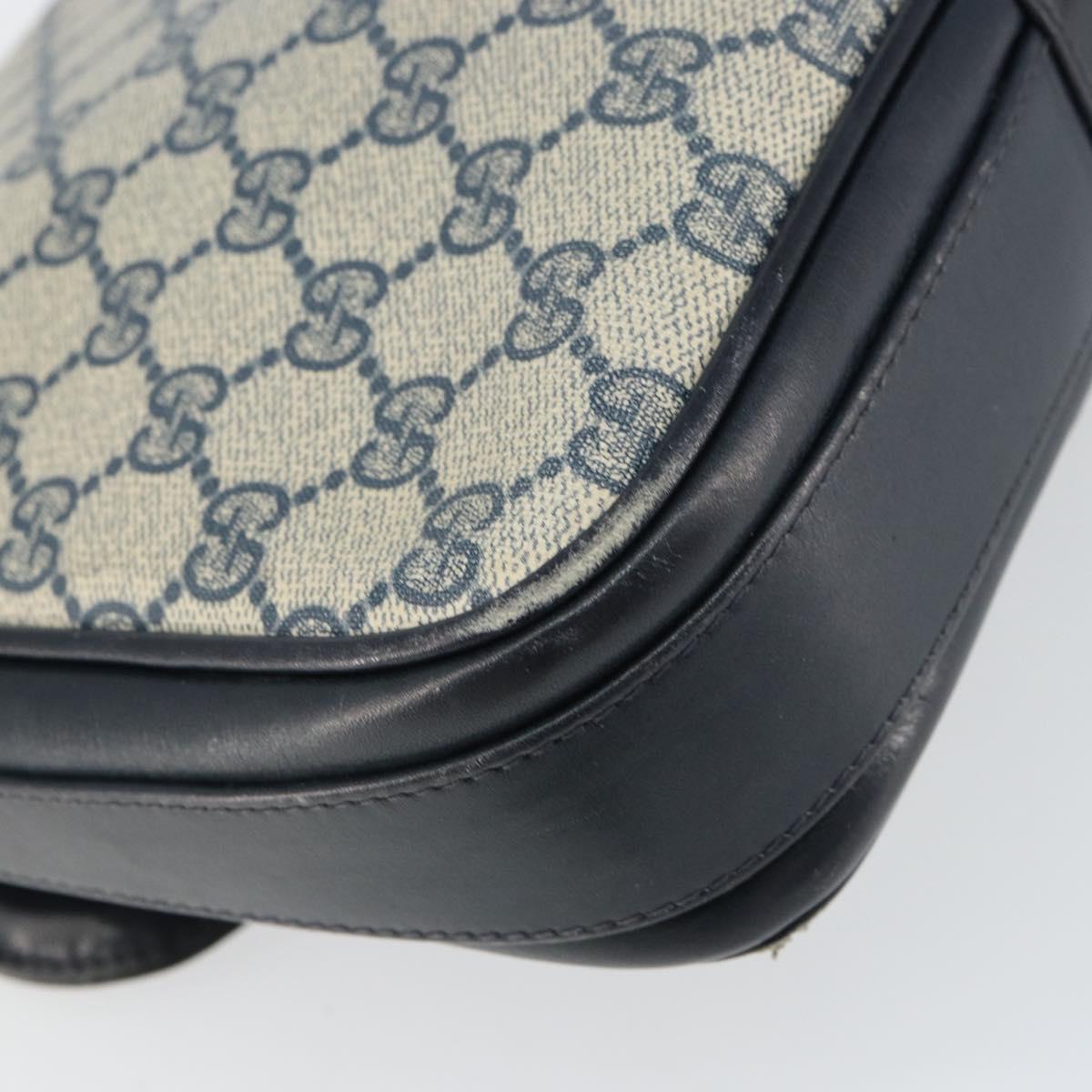 GUCCI GG Supreme Shoulder Bag PVC Navy Gold Auth 156129
