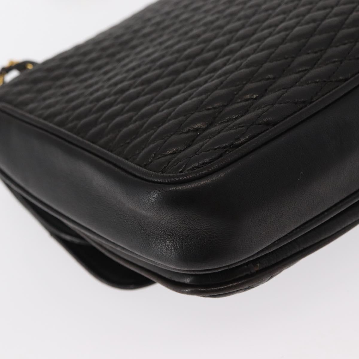 BALLY Chain Shoulder Bag Leather Black Gold Auth 156131