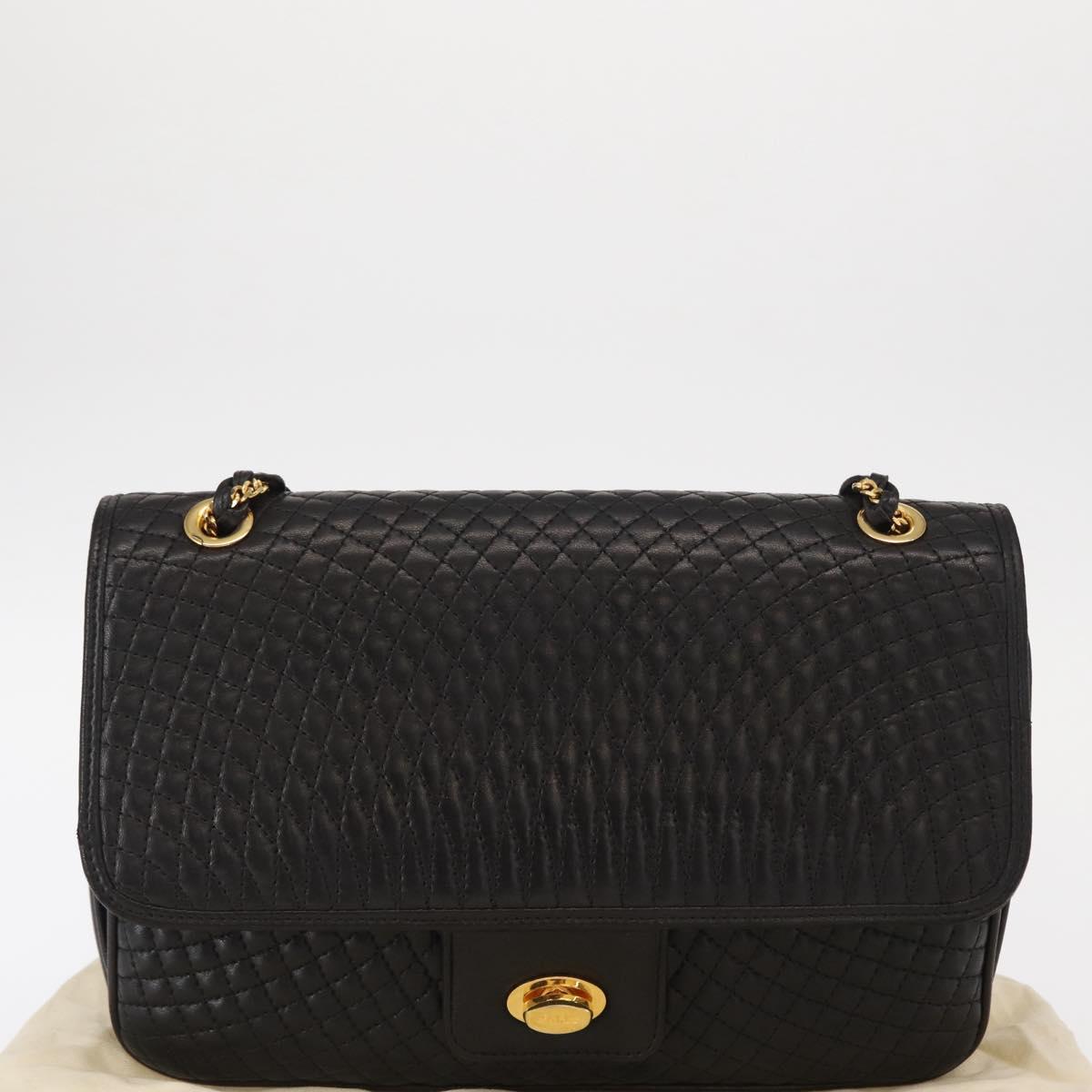 BALLY Chain Shoulder Bag Leather Black Gold Auth 156131