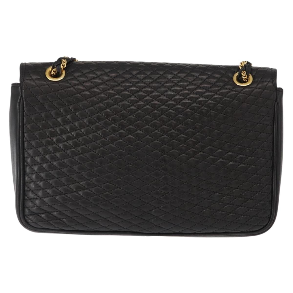 BALLY Chain Shoulder Bag Leather Black Gold Auth 156131