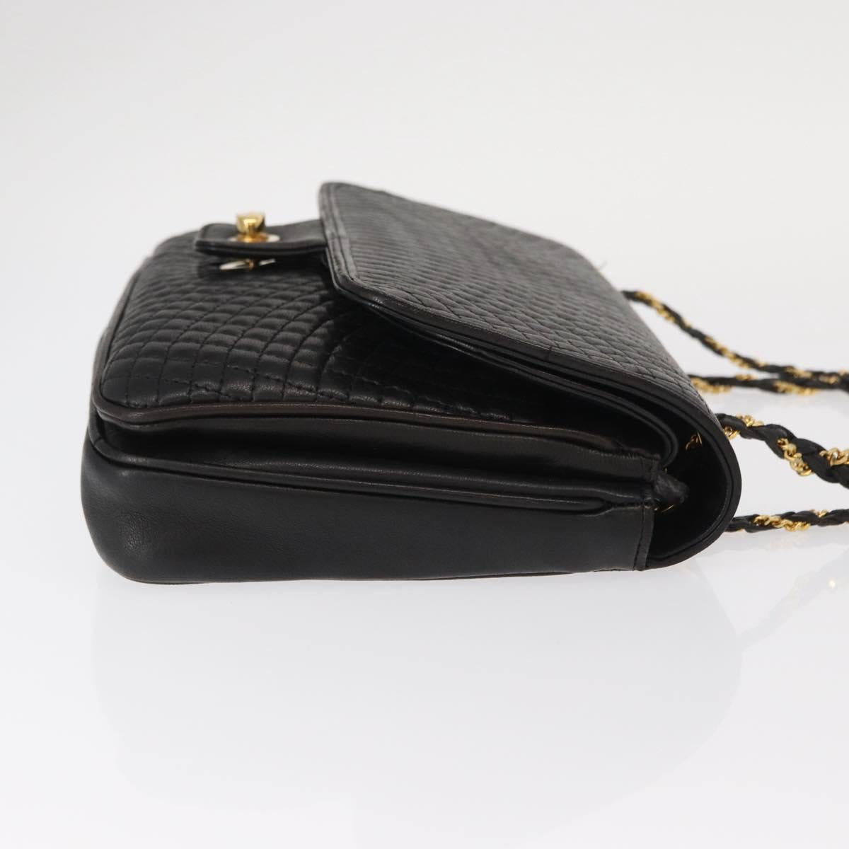 BALLY Chain Shoulder Bag Leather Black Gold Auth 156131