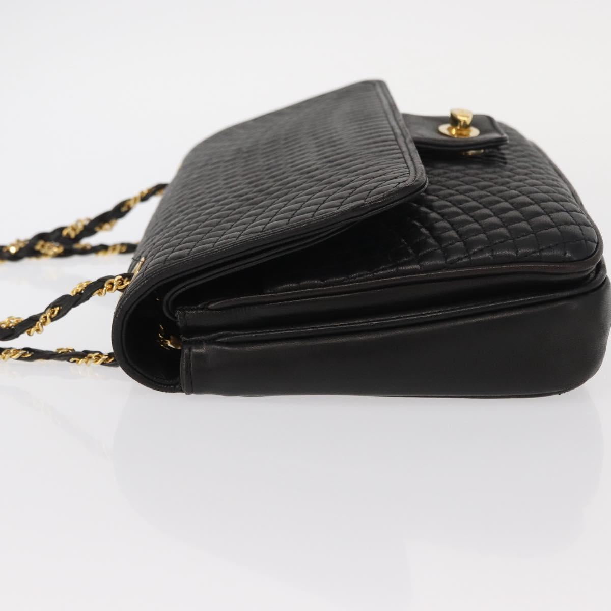BALLY Chain Shoulder Bag Leather Black Gold Auth 156131