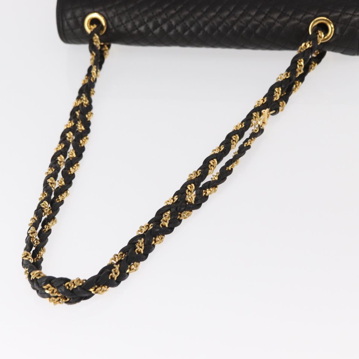 BALLY Chain Shoulder Bag Leather Black Gold Auth 156131