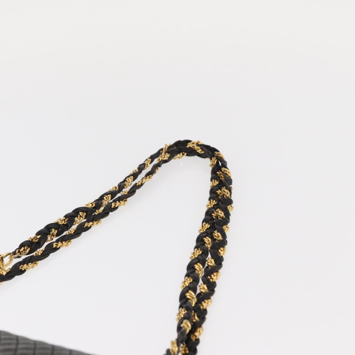 BALLY Chain Shoulder Bag Leather Black Gold Auth 156131