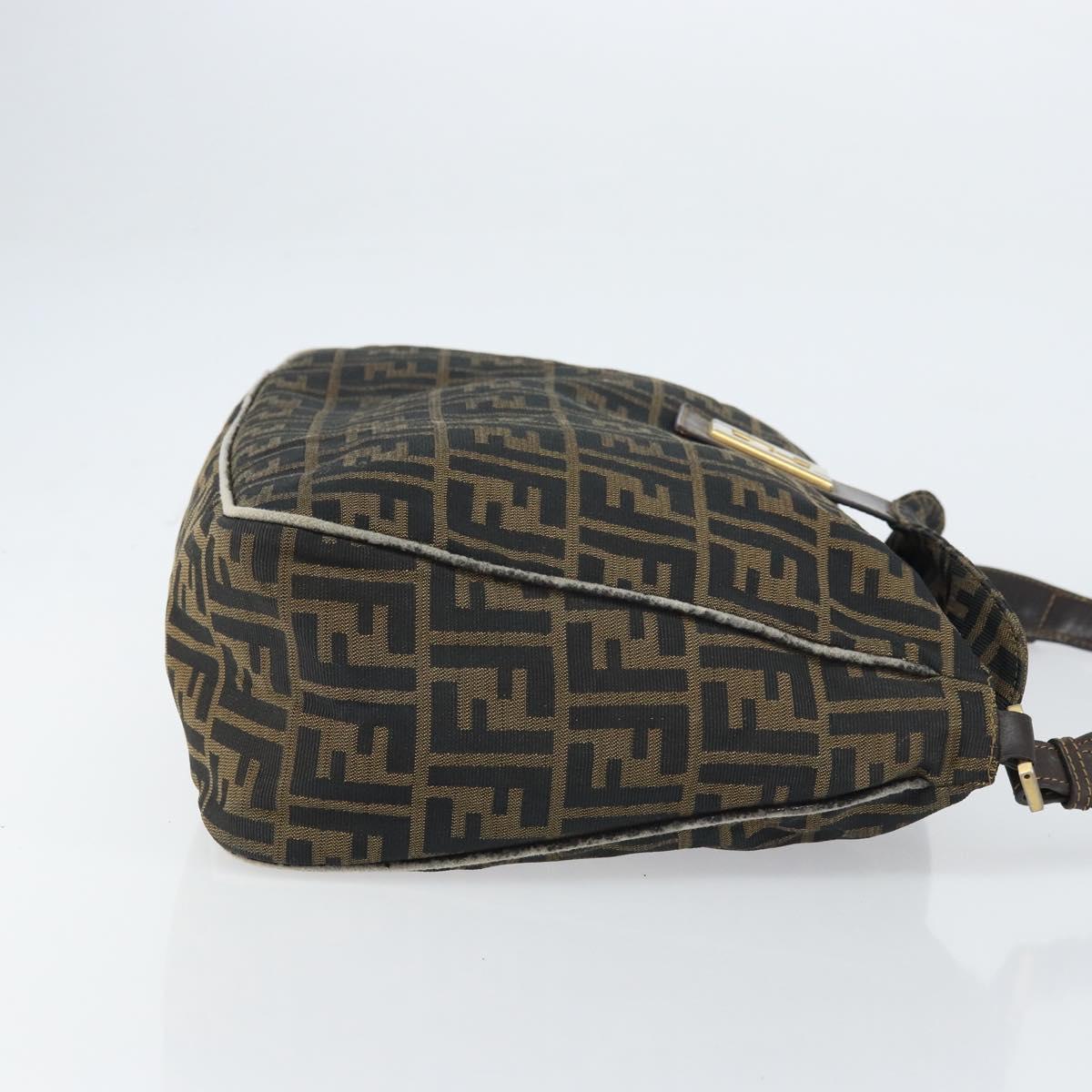 FENDI Zucca Canvas Shoulder Bag Black Brown Auth 156132