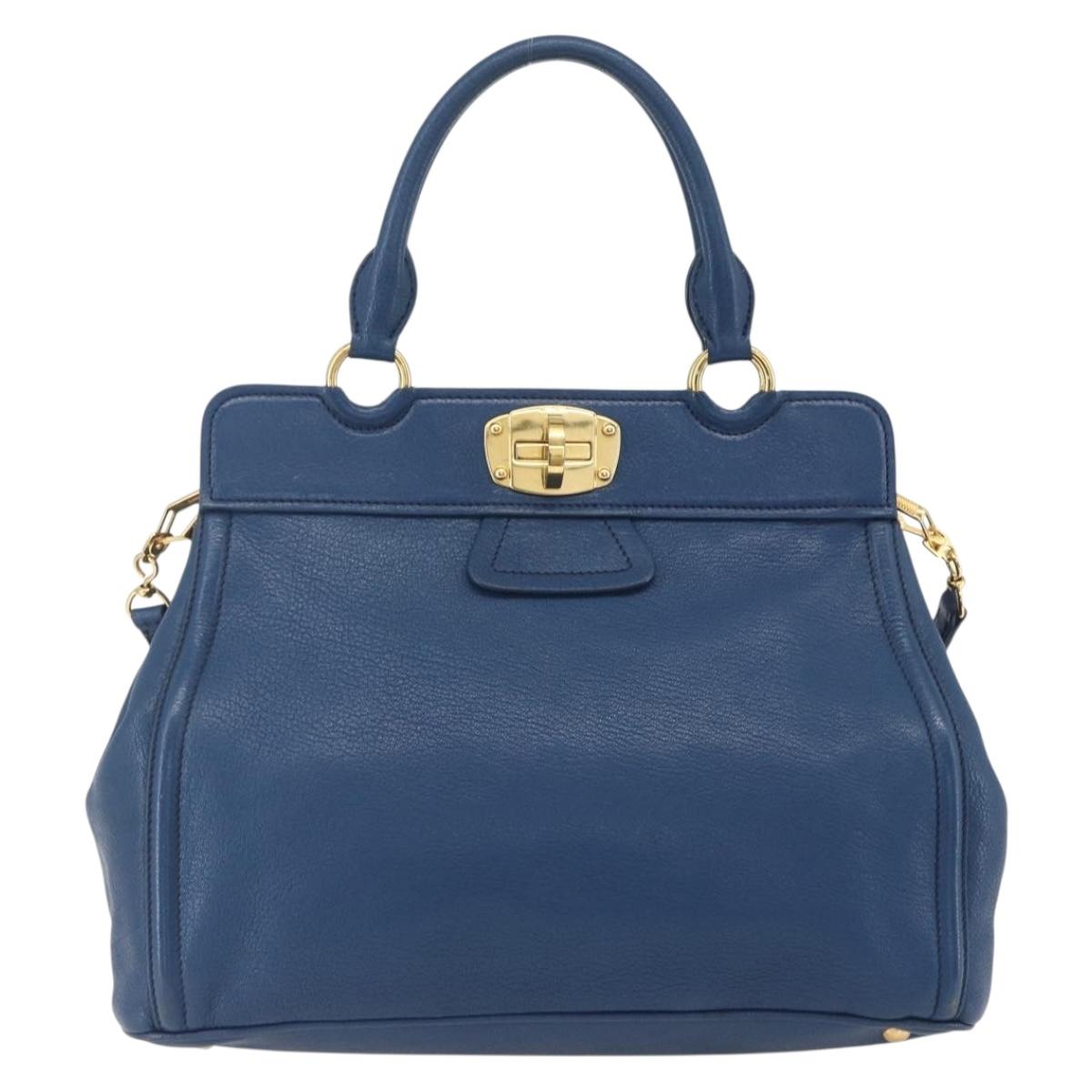 Miu Miu Hand Bag Leather 2way Blue Gold Auth 156133