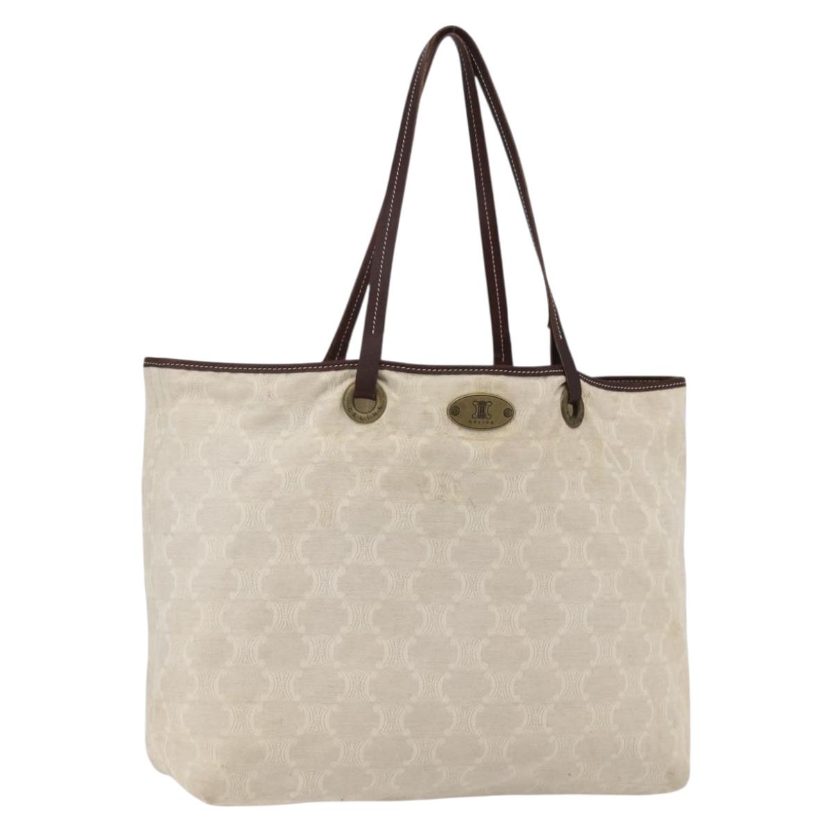 CELINE Paris Macadam Canvas Tote Bag Beige Gold Auth 156134