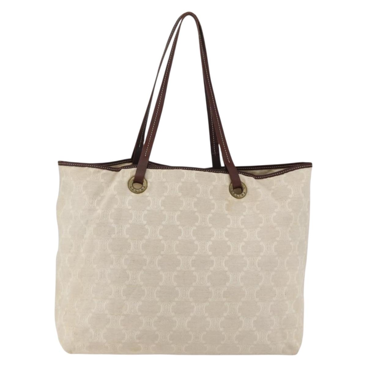 CELINE Paris Macadam Canvas Tote Bag Beige Gold Auth 156134