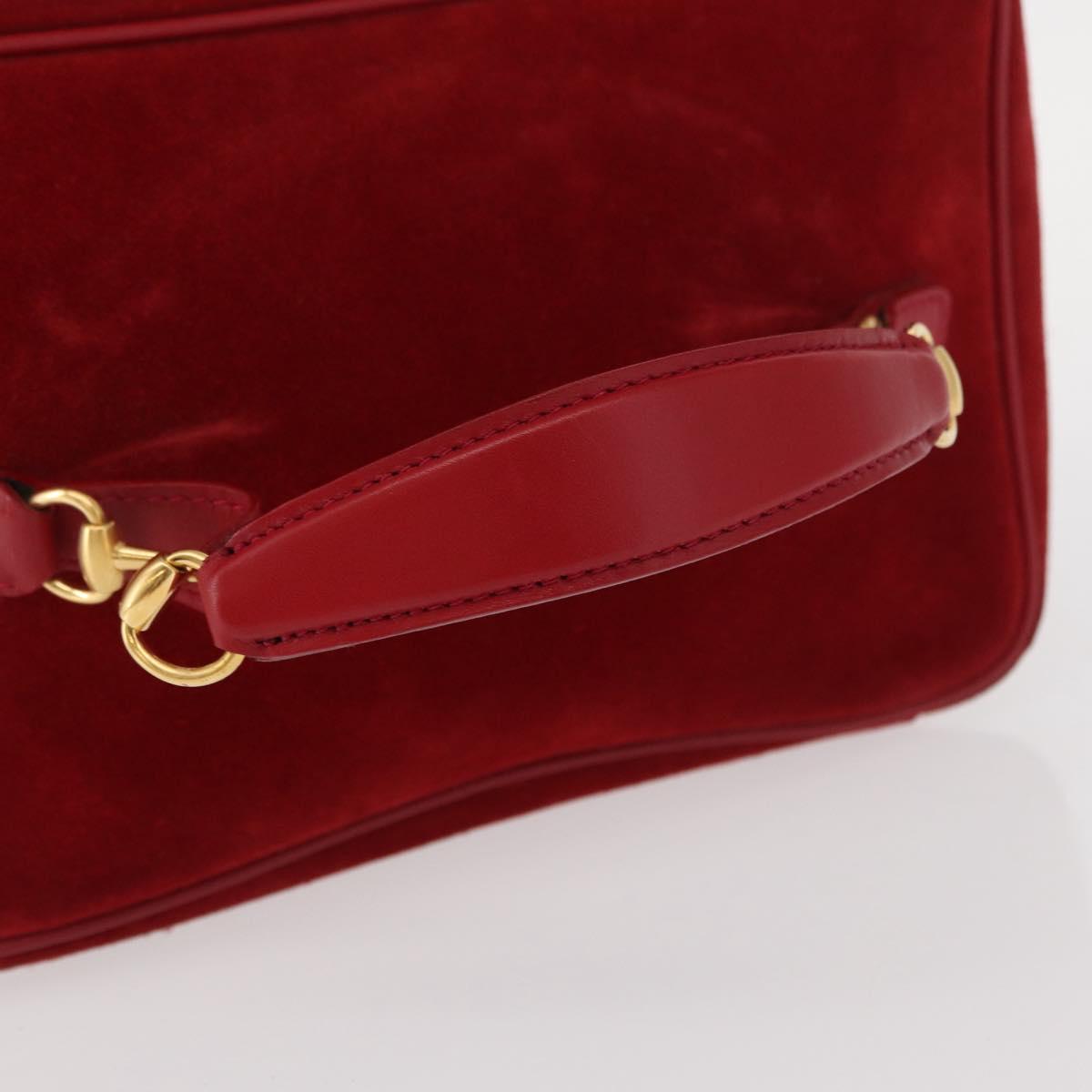 GUCCI Vanity Hand Bag Suede Red Gold 032 1705 0140 Auth 156137
