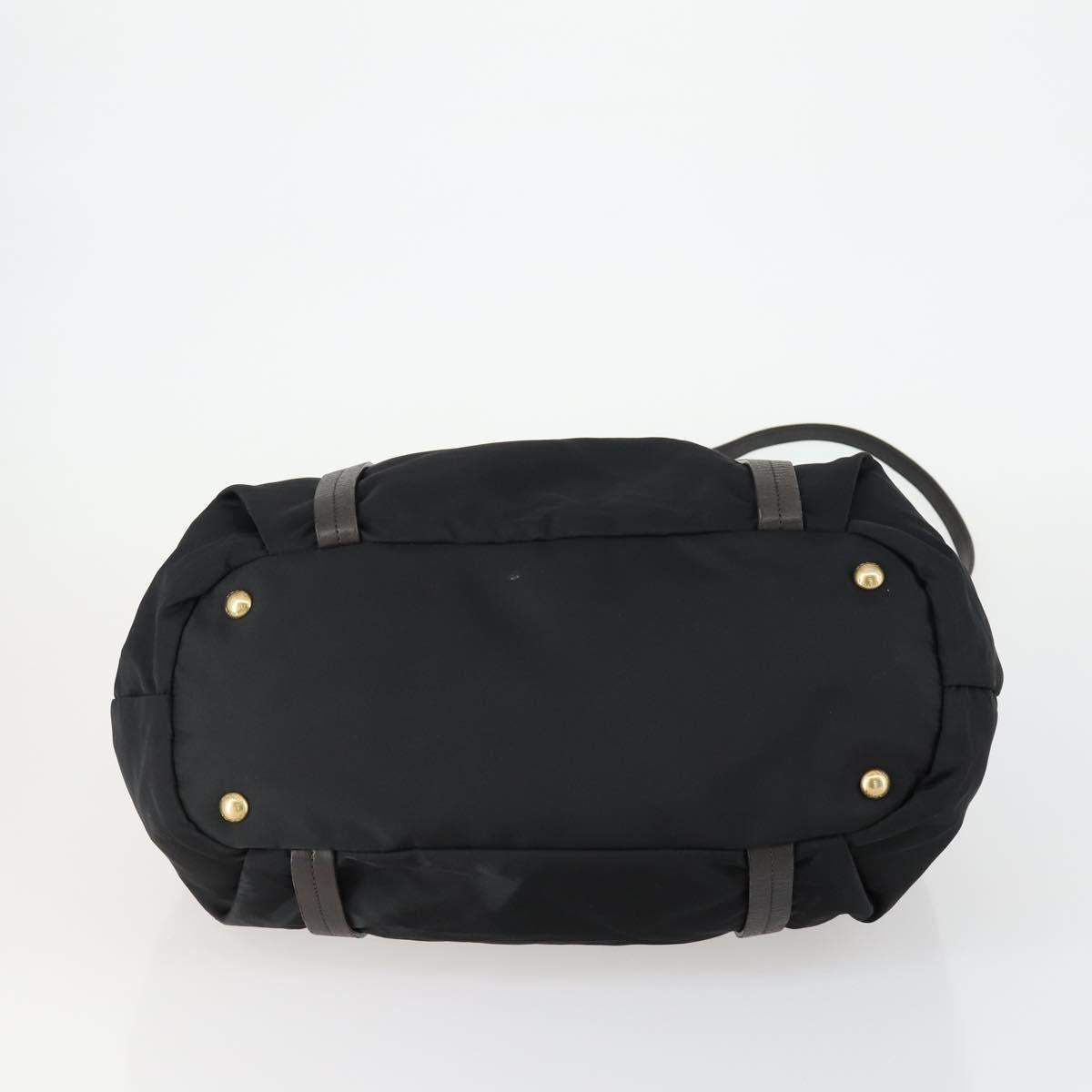 PRADA Hand Bag Nylon Leather 2way Black Gold Auth 156149