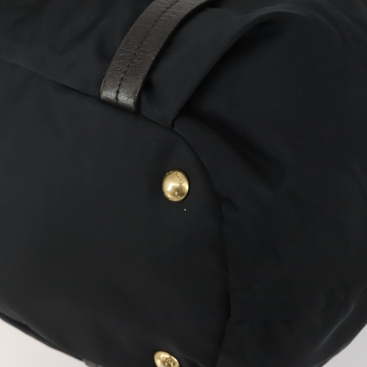 PRADA Hand Bag Nylon Leather 2way Black Gold Auth 156149