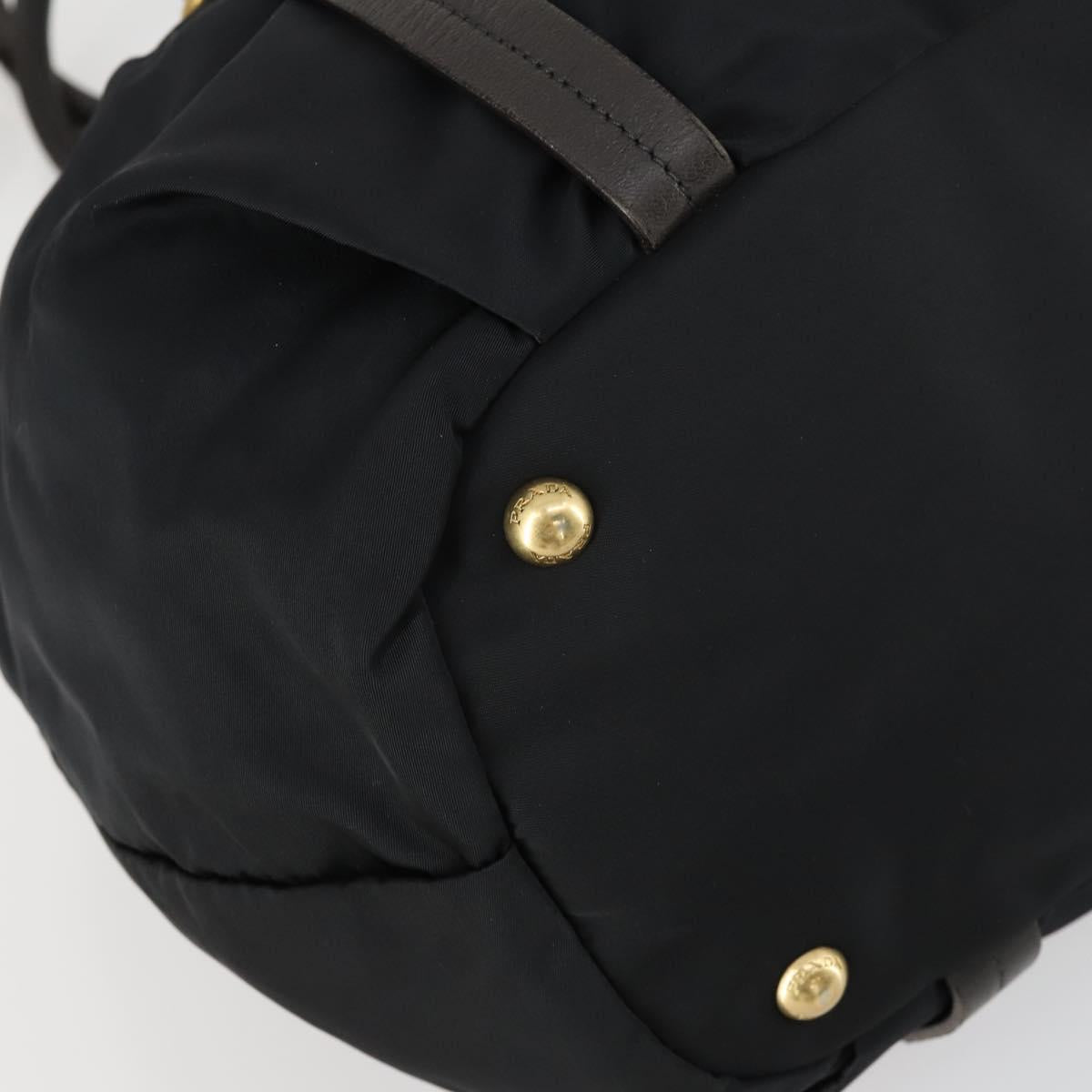 PRADA Hand Bag Nylon Leather 2way Black Gold Auth 156149