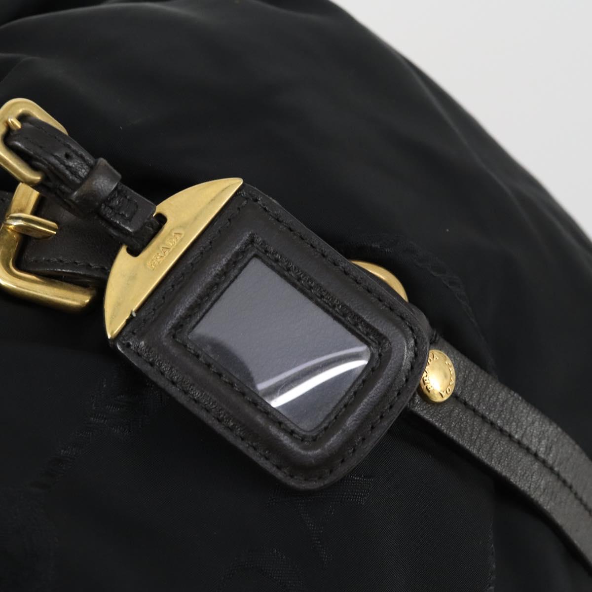 PRADA Hand Bag Nylon Leather 2way Black Gold Auth 156149