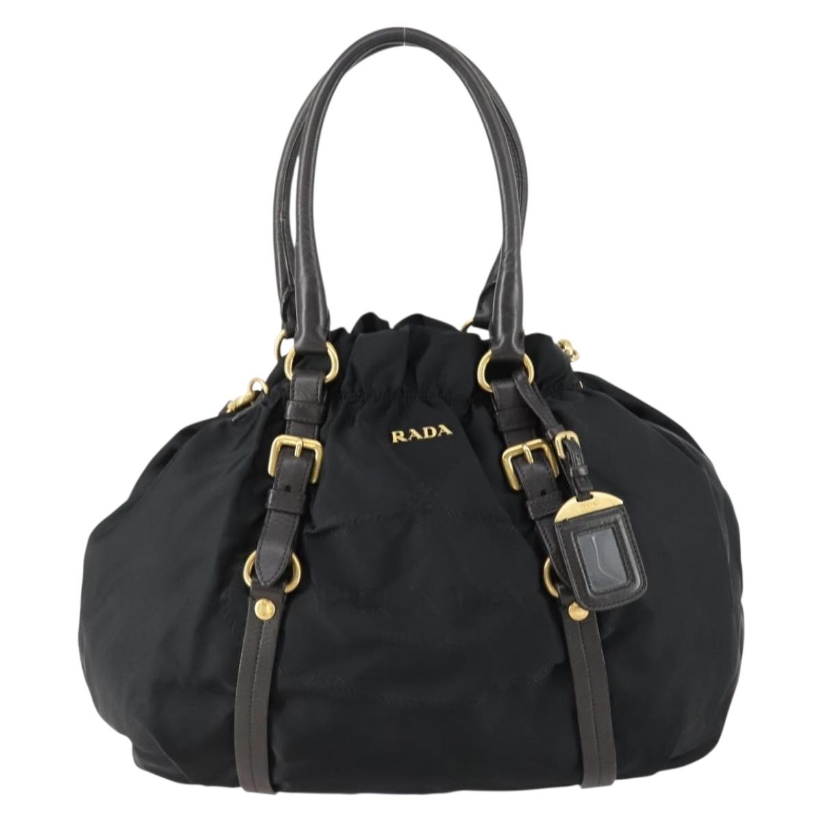 PRADA Hand Bag Nylon Leather 2way Black Gold Auth 156149