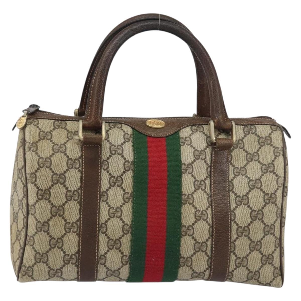 GUCCI GG Supreme Web Sherry Line Boston Bag PVC Beige Gold 010 378 Auth 156155
