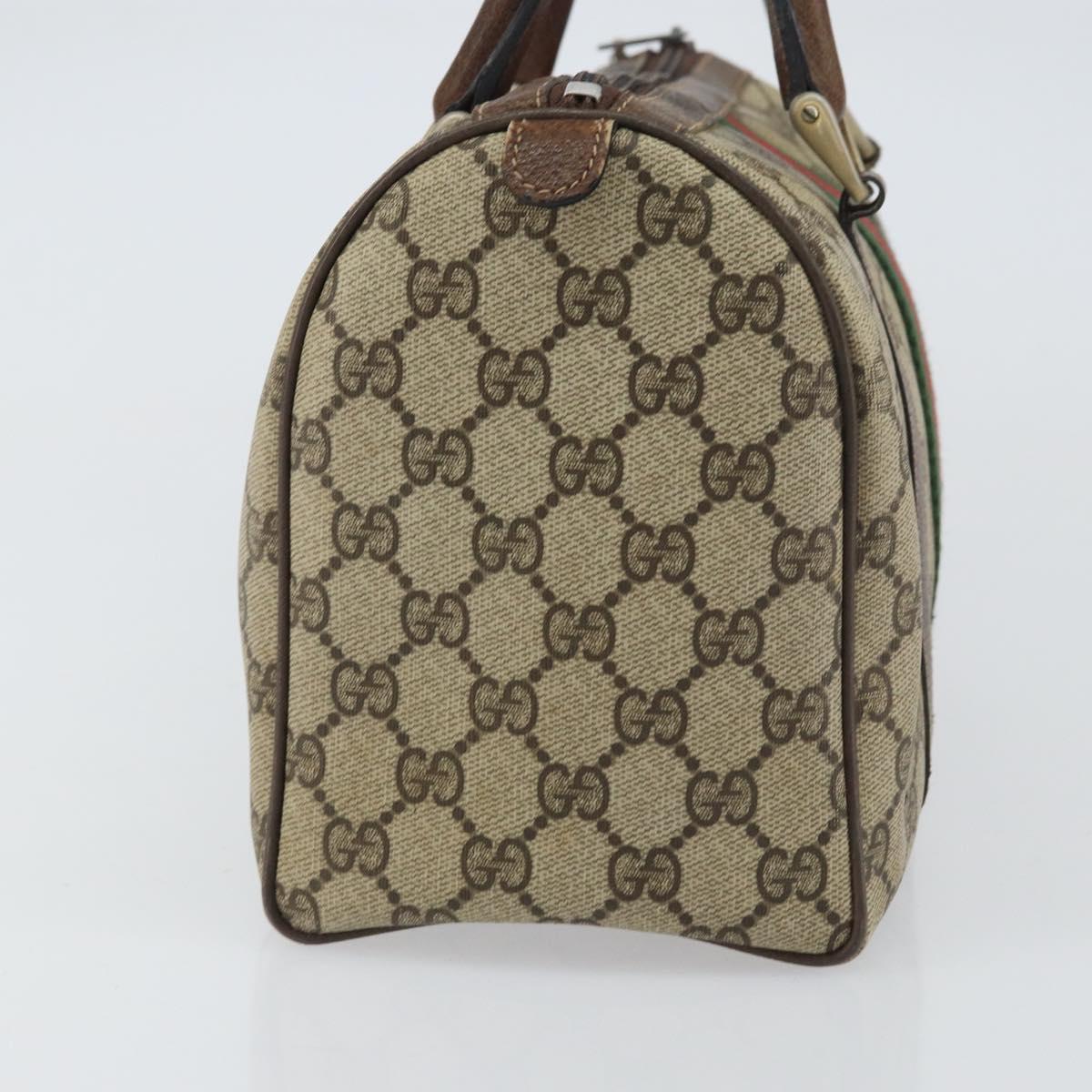 GUCCI GG Supreme Web Sherry Line Boston Bag PVC Beige Gold 010 378 Auth 156155