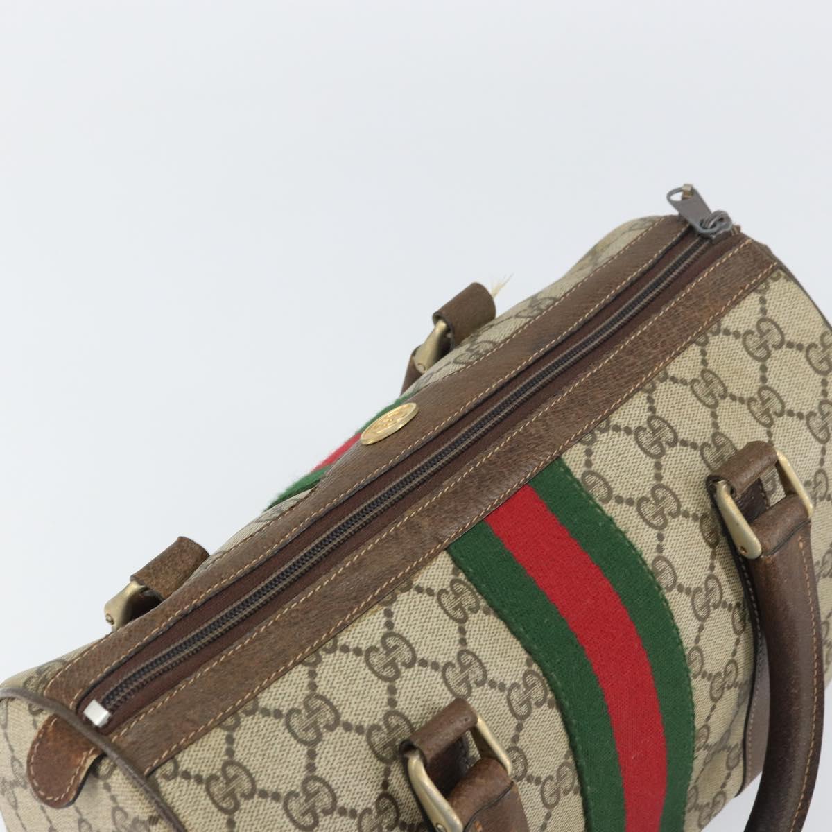 GUCCI GG Supreme Web Sherry Line Boston Bag PVC Beige Gold 010 378 Auth 156155