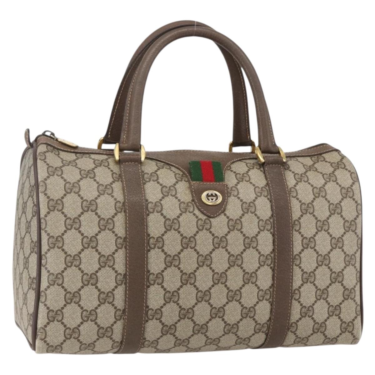 GUCCI GG Supreme Web Sherry Line Boston Bag PVC Beige Gold 40 02 007 Auth 156156