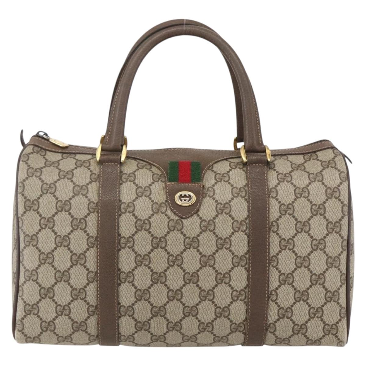 GUCCI GG Supreme Web Sherry Line Boston Bag PVC Beige Gold 40 02 007 Auth 156156