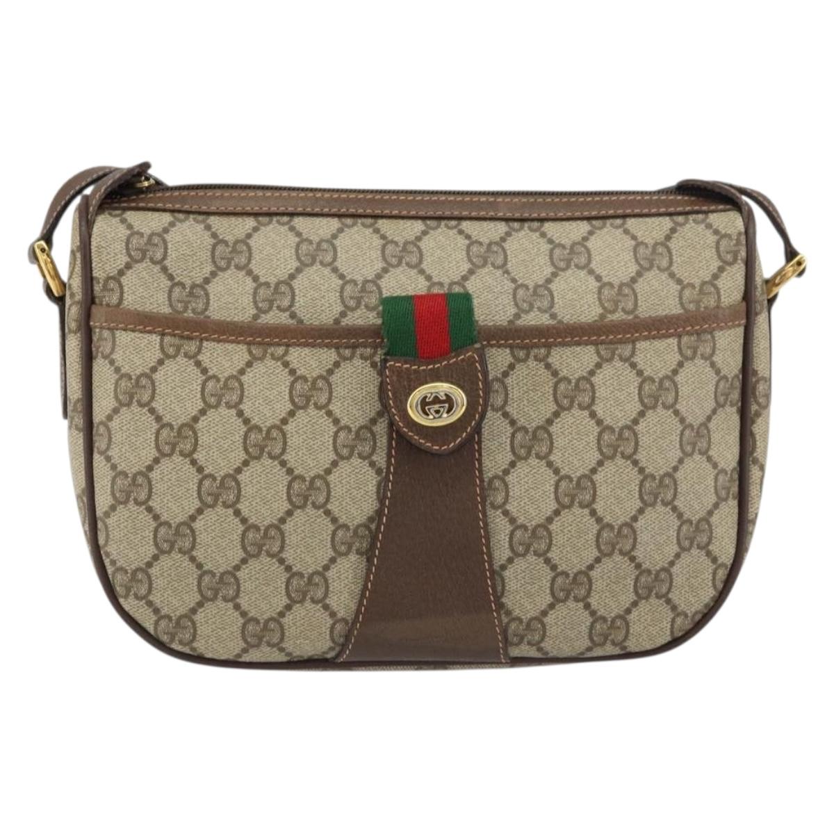 GUCCI GG Supreme Web Sherry Line Bag PVC Beige Gold 89 02 032 Auth 156159