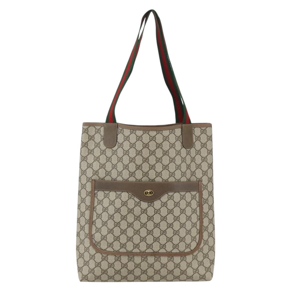 GUCCI GG Supreme Web Sherry Line Tote Bag PVC Beige Red 39 02 003 Auth 156160