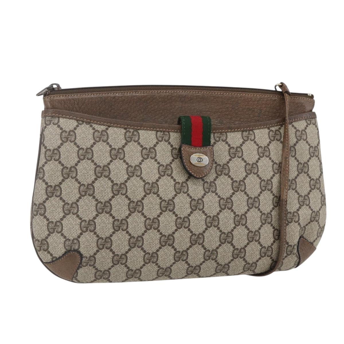 GUCCI GG Supreme Web Sherry Line Bag PVC Beige Gold 39 02 026 Auth 156161