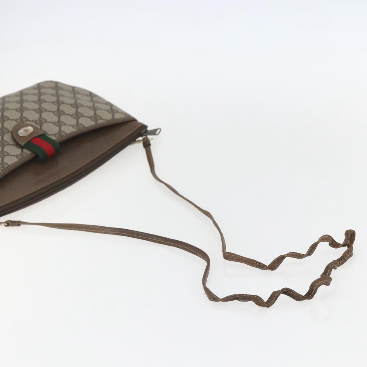 GUCCI GG Supreme Web Sherry Line Bag PVC Beige Gold 39 02 026 Auth 156161