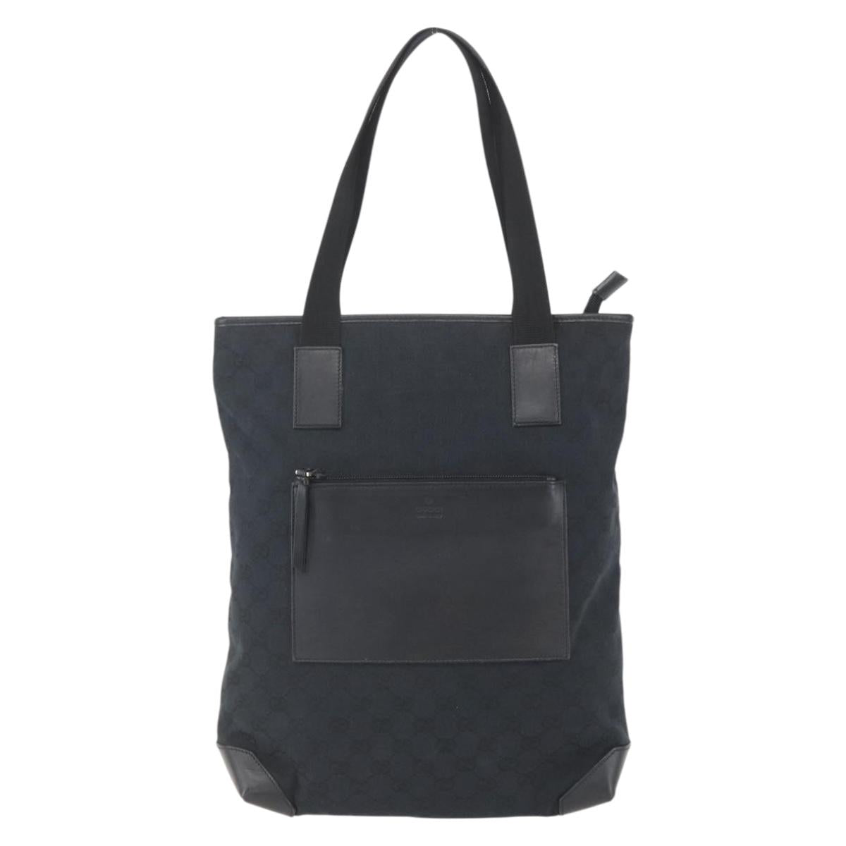 GUCCI GG Canvas Tote Bag Black Silver 019 0401 Auth 156162